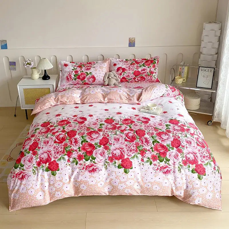 Vibrant floral leaf duvet cover bedding set – bedroom decor