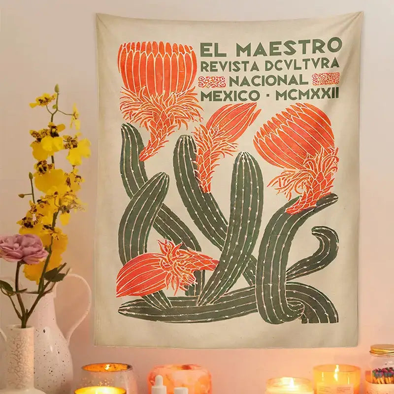 DecorBites™ Cactus Tapestry Wall Hanging Floral Hippie Bohemian Psychedelic Home Decor Print
