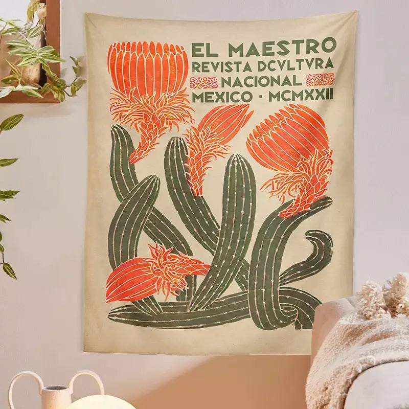 DecorBites™ Cactus Tapestry Wall Hanging Floral Hippie Bohemian Psychedelic Home Decor Print