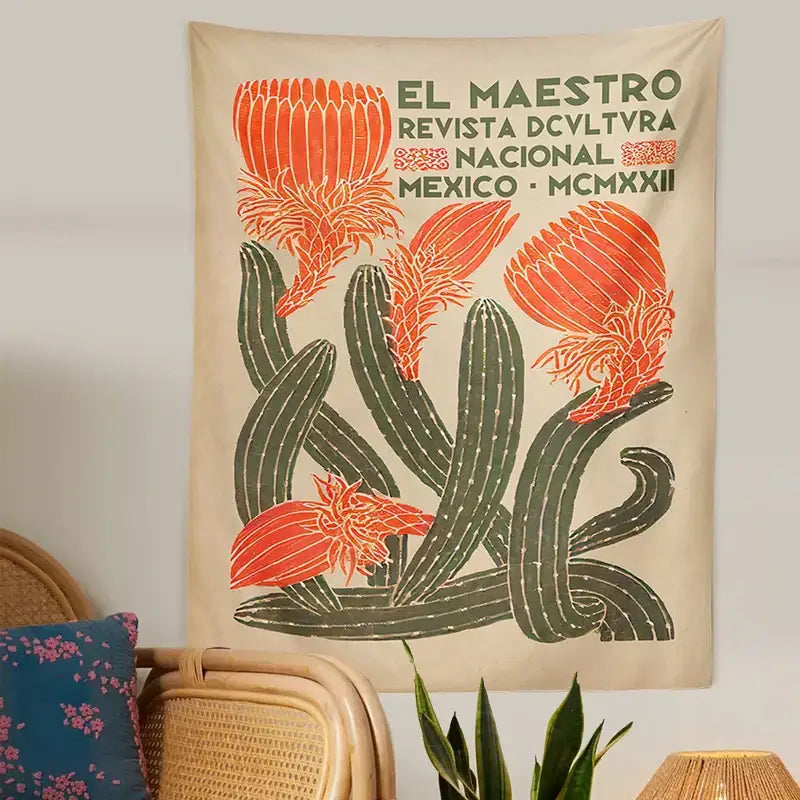 DecorBites™ Cactus Tapestry Wall Hanging Floral Hippie Bohemian Psychedelic Home Decor Print