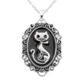 Vintage Black Cat Cameo Necklace Silver Gothic Pendant
