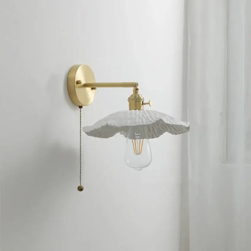 Vintage ceramic copper led wall light for bedroom with ruffled shade