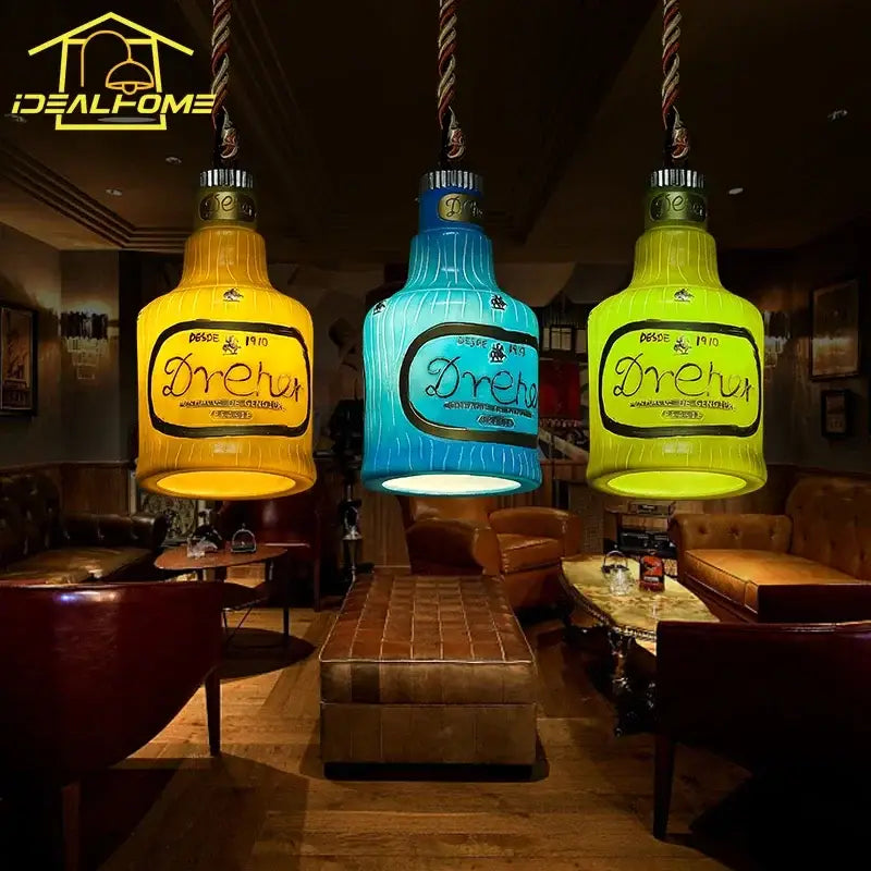 Vintage dreher glass bottle pendant lights kitchen island decor