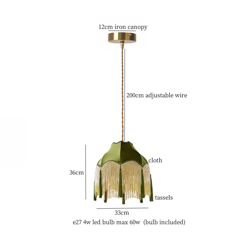 Vintage floral stained glass colorful tassel led pendant lamp bedroom