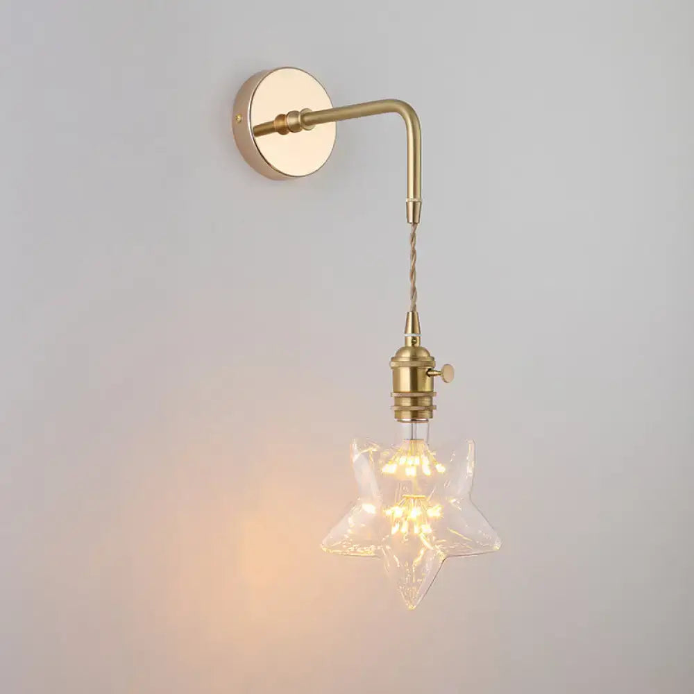DecorBites™ Vintage Single-Bulb Bedside Wall Mounted Lamp in Gold - Shaded Glass Wall Light Fixture