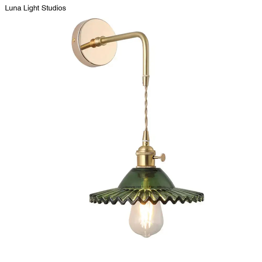 DecorBites™ Vintage Single-Bulb Bedside Wall Mounted Lamp in Gold - Shaded Glass Wall Light Fixture