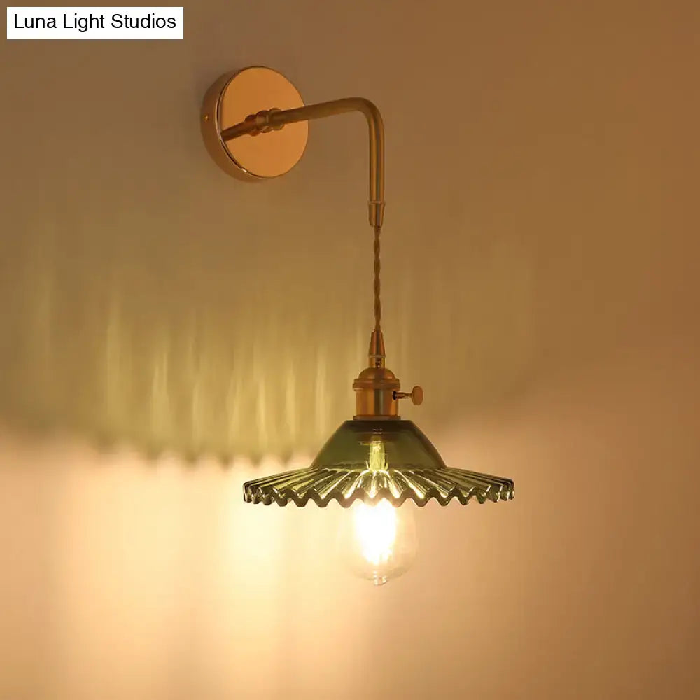 DecorBites™ Vintage Single-Bulb Bedside Wall Mounted Lamp in Gold - Shaded Glass Wall Light Fixture