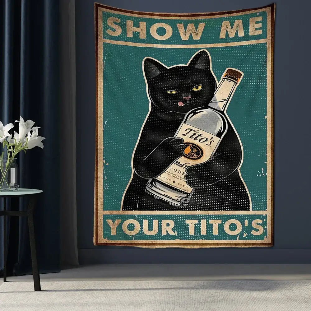 Vintage teal cat tarot tapestry – bedroom tito’s vodka wall decor