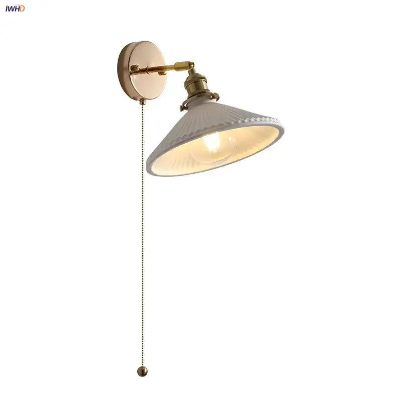 Vintage white ceramic and copper canopy led wall sconce bedroom light