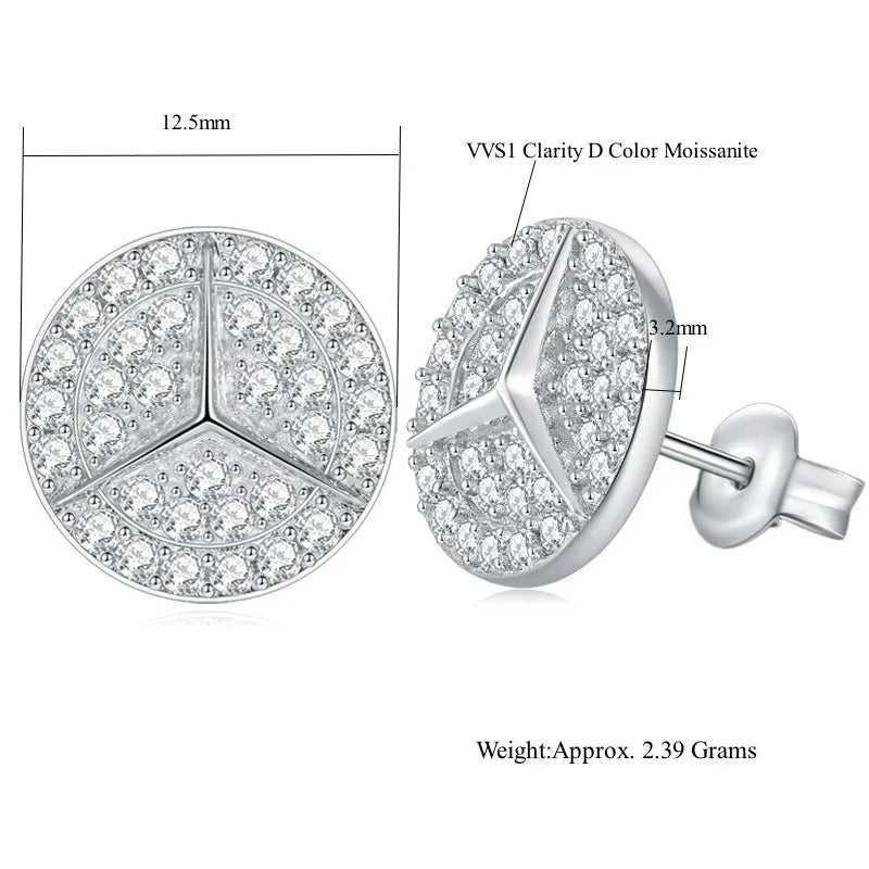 0.8ct Round Star Cut Moissanite D Color Halo Rhodium 925 Sterling Silver Studs