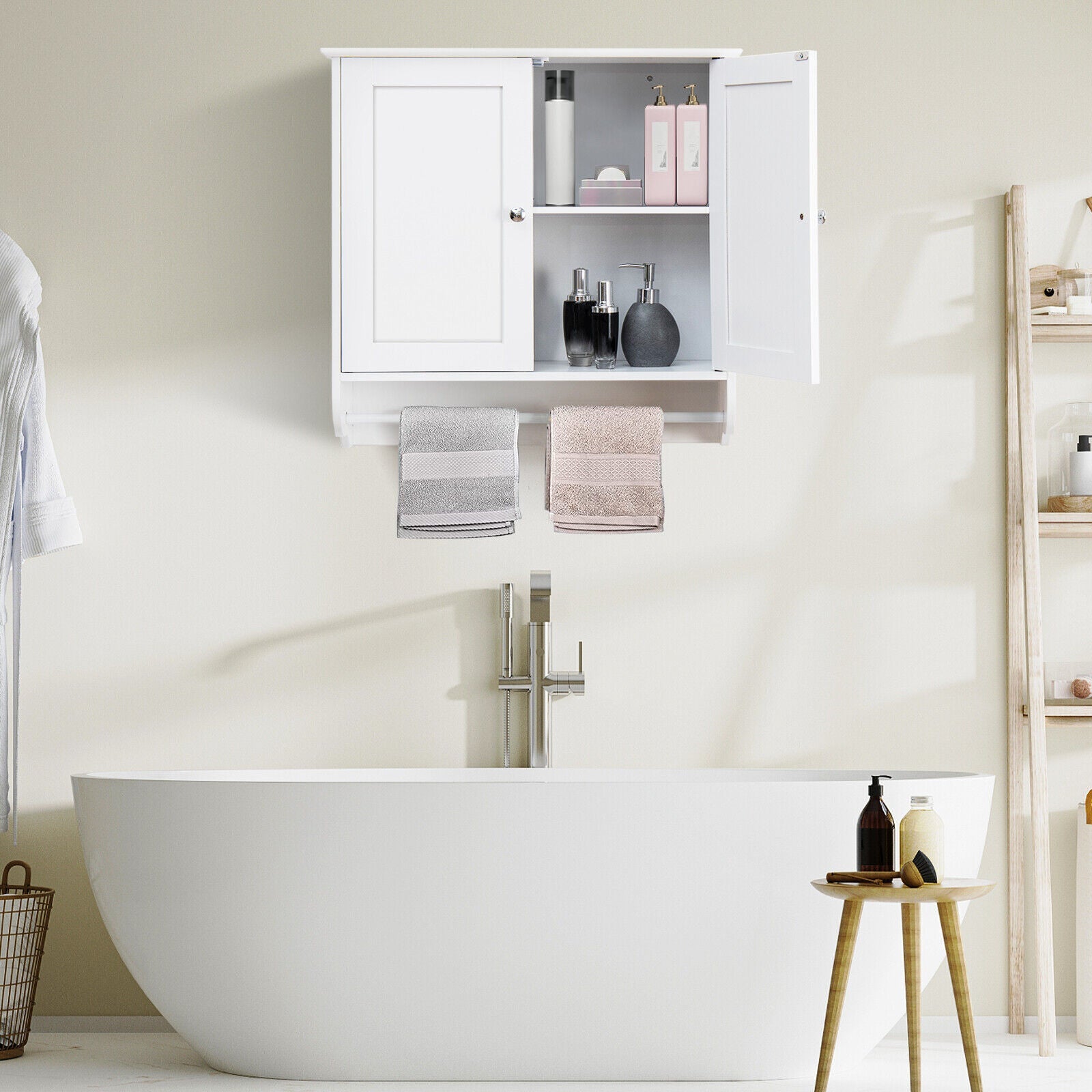 Wall Mounted Bathroom Storage Medicine Cabinet with Towel Bar