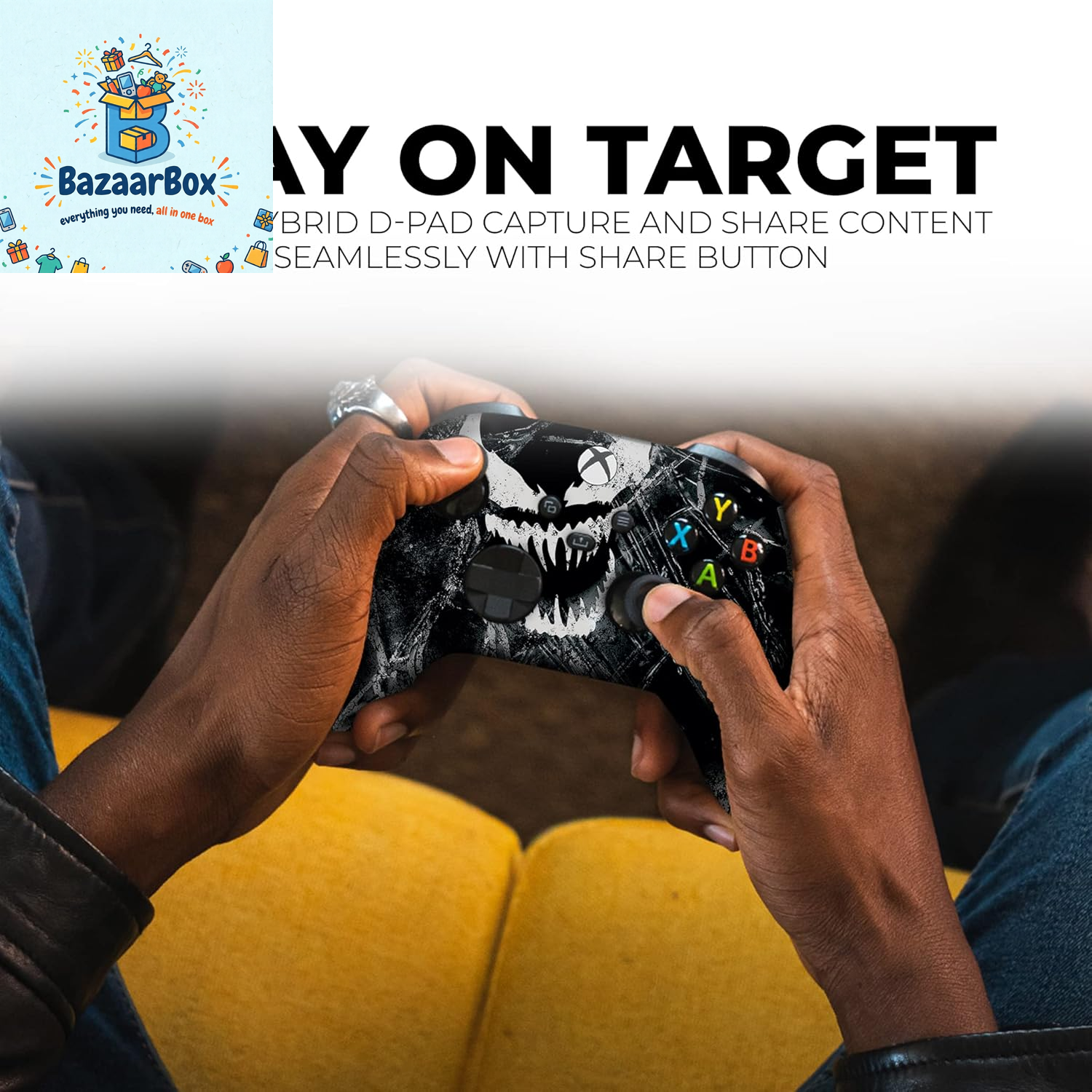 Vennom Custom X-Box Controller Wireless Compatible with X-Box One/X-Box Series X/S Proudly Customized in USA with Permanent HYDRO-DIP Printing (NOT JUST a SKIN)