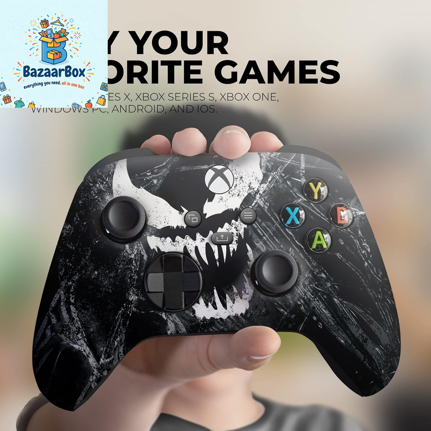 Vennom Custom X-Box Controller Wireless Compatible with X-Box One/X-Box Series X/S Proudly Customized in USA with Permanent HYDRO-DIP Printing (NOT JUST a SKIN)