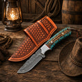 Western Belt Carry Knife – 4” Damascus Blade Pinecone Handle