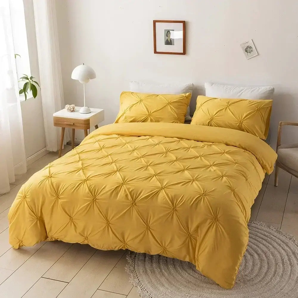 White 3d pinch pleat duvet cover set bedroom diamond pattern bedding
