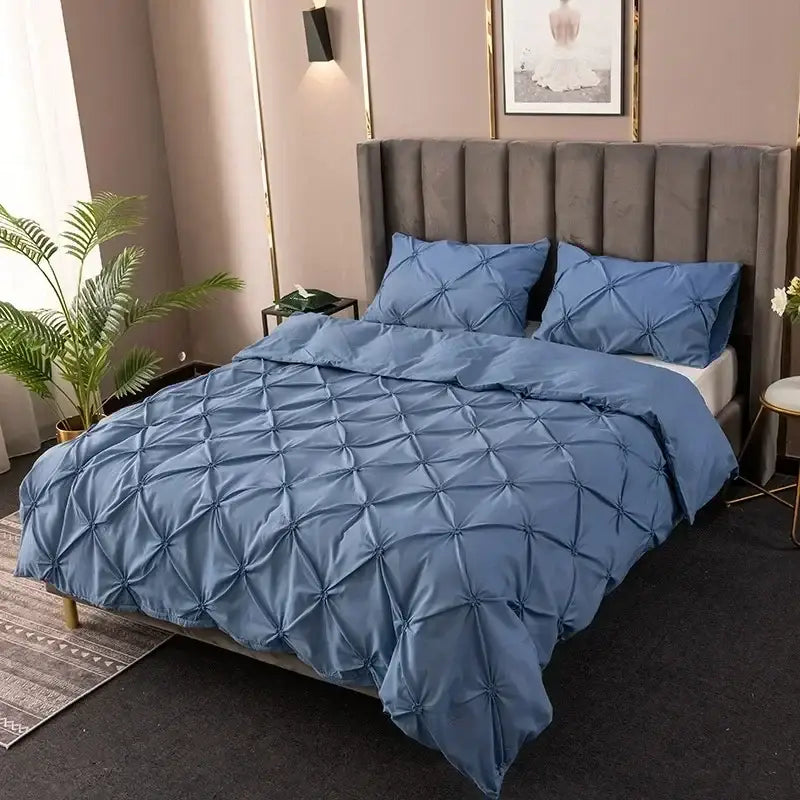 White 3d pinch pleat duvet cover set bedroom diamond pattern bedding