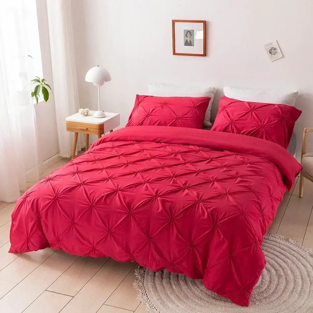 White 3d pinch pleat duvet cover set bedroom diamond pattern bedding