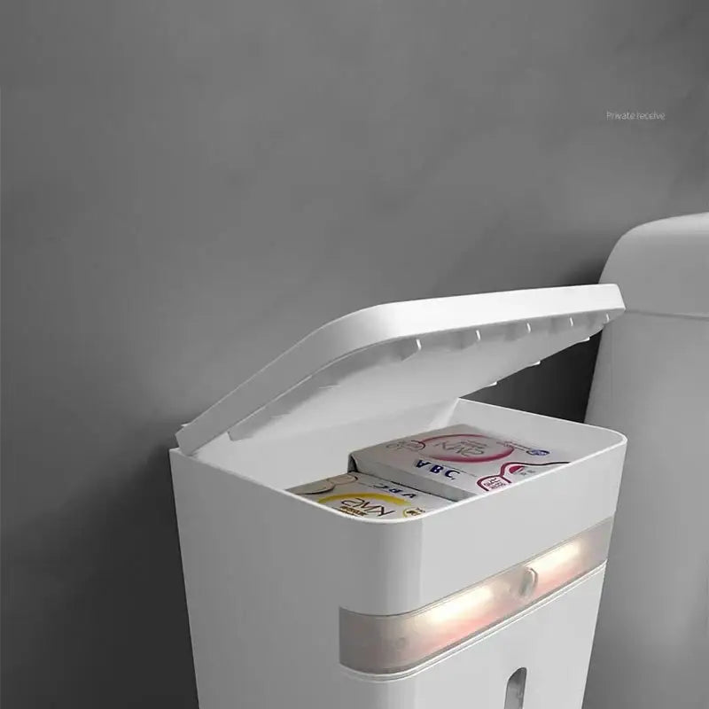 White smart sensor toilet paper holder with induction light bathroom
