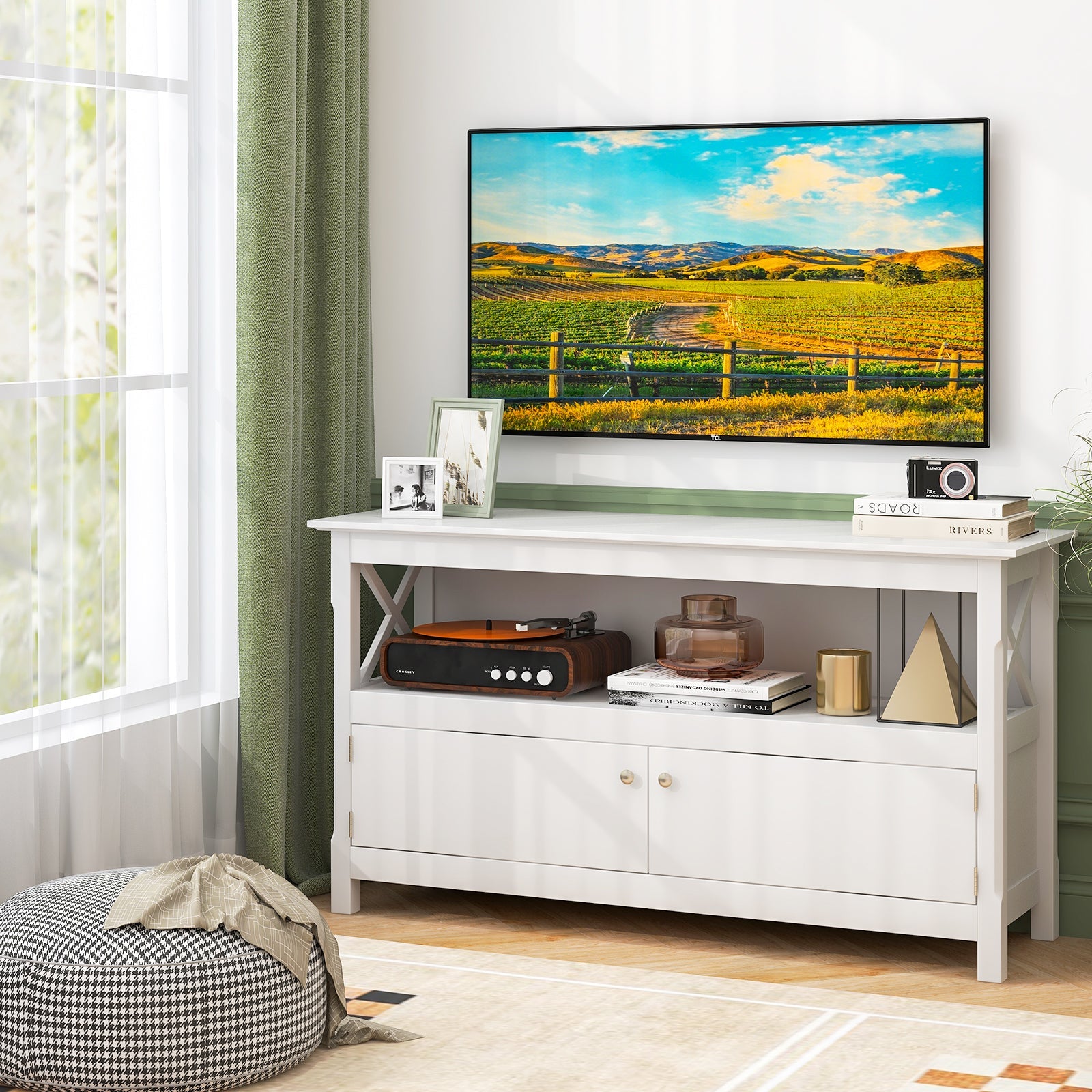 44 Inch Wooden Storage Cabinet TV Stand