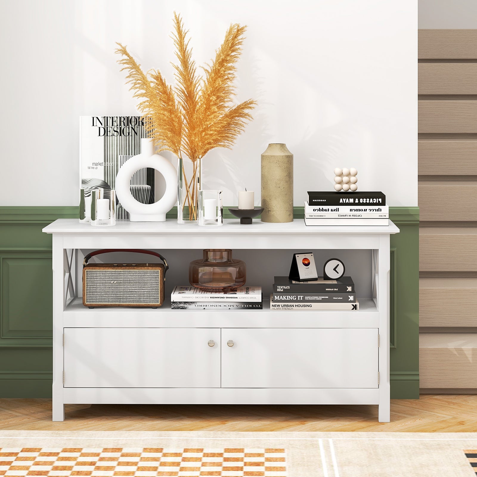 44 Inch Wooden Storage Cabinet TV Stand