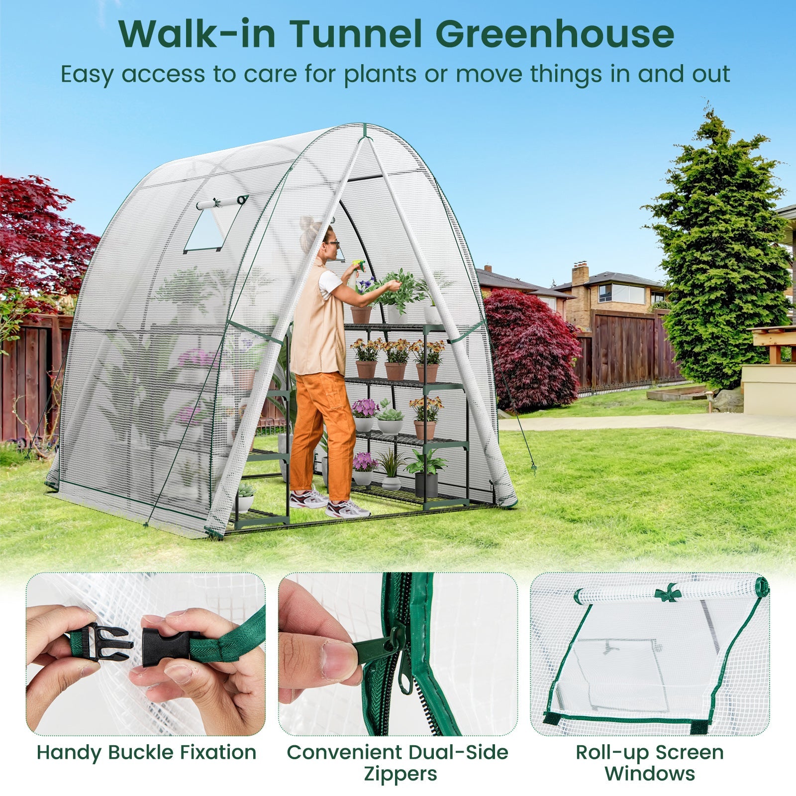 6 x 6 x 6.6 FT Outdoor Wall-in Tunnel Greenhouse