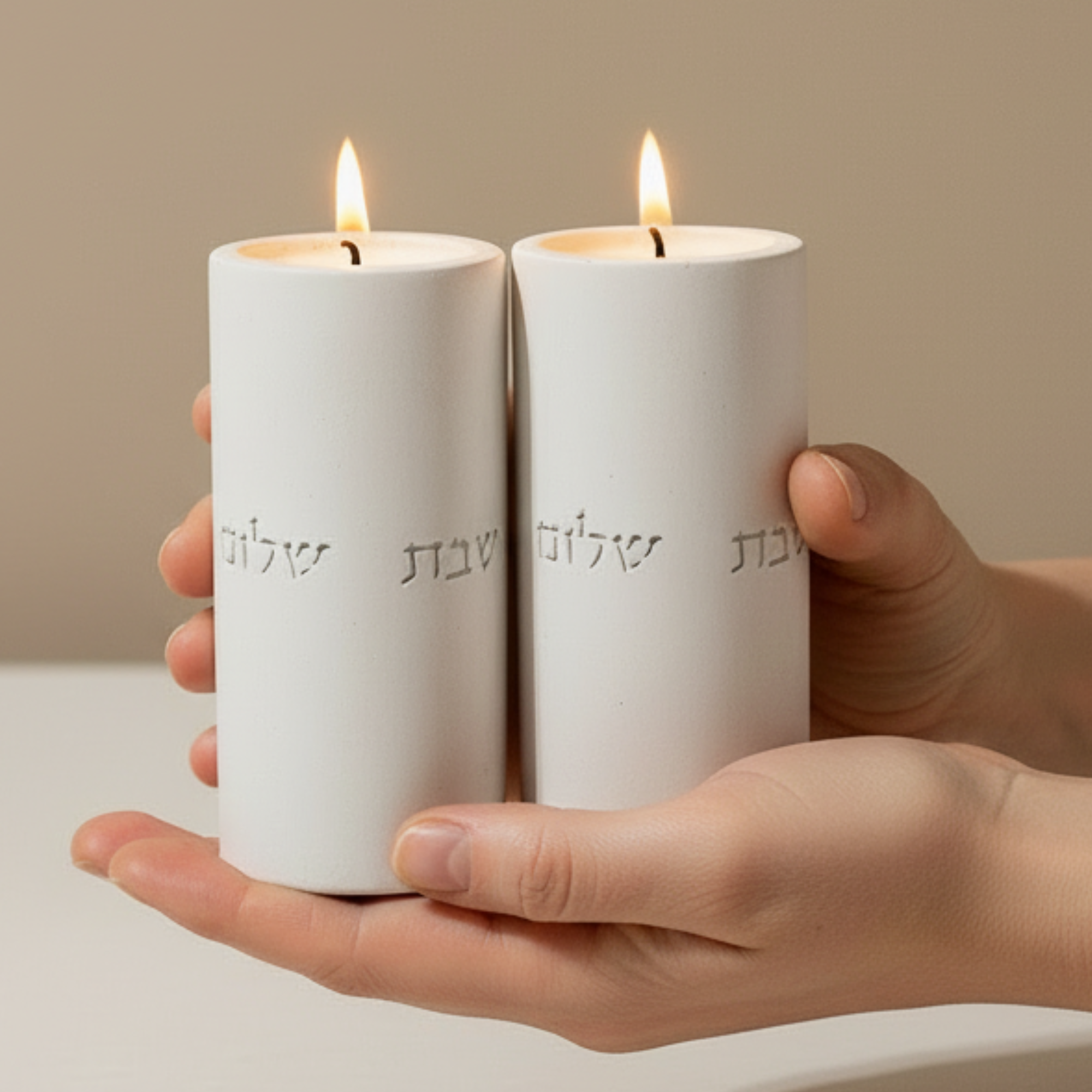 Handmade Concrete Shabbat Candle Set – Stone Glow Series