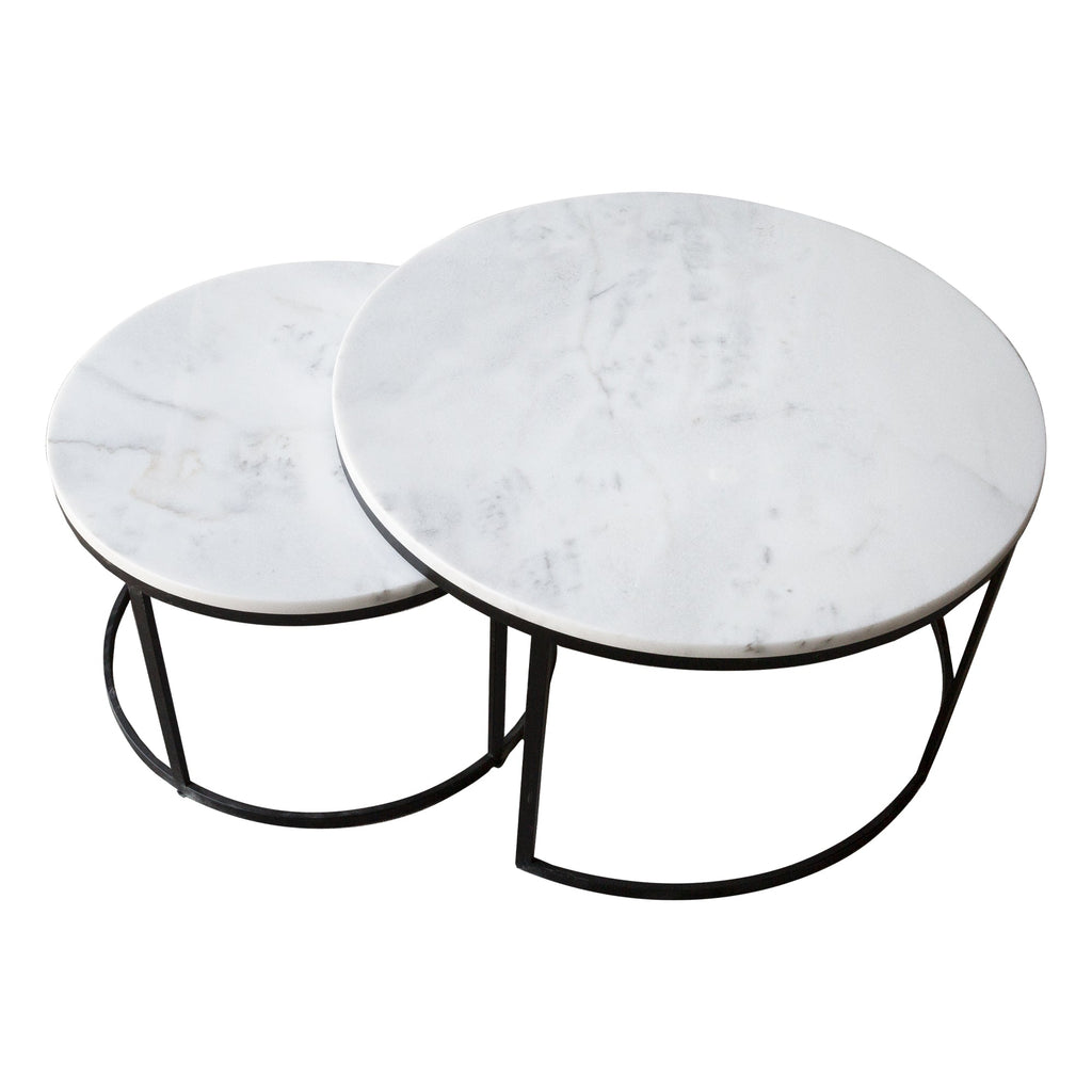 Genuine Carrara White Marble Round Nesting Coffee Table Set of 2