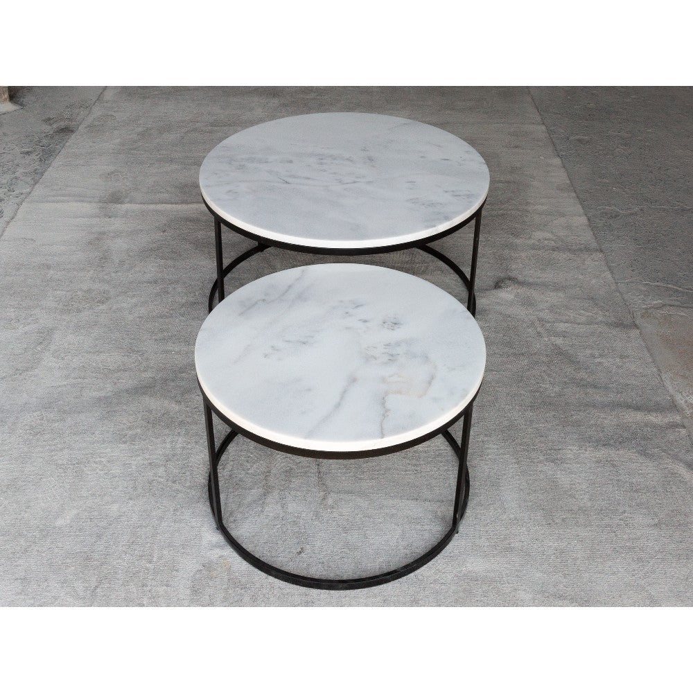 Genuine Carrara White Marble Round Nesting Coffee Table Set of 2