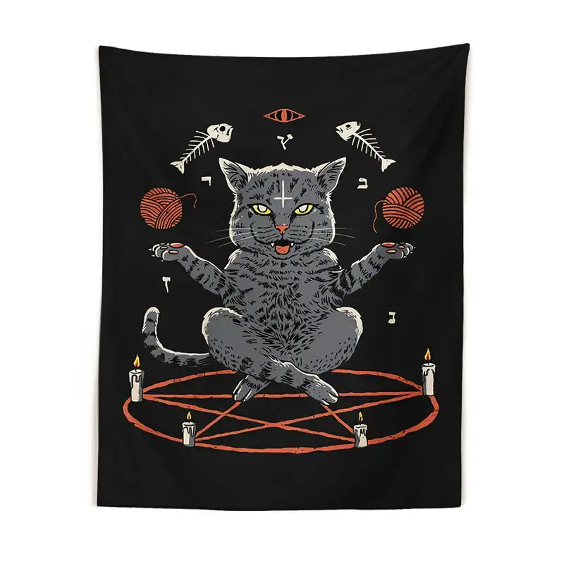 DecorBites™ Cat Coven Tapestry Wall Hanging - Cool Black Witchcraft Decor for Living Room and Bedroom