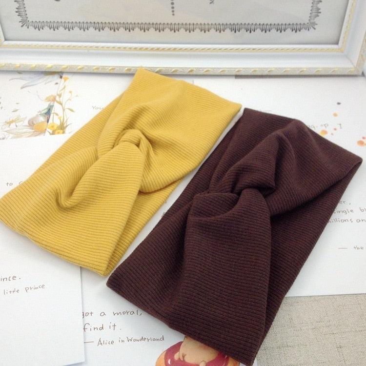 Women Girls Solid Color Hair Bands Knitted Cotton Headbands Vintage Cross Turban Bandage Bandanas HairBands Hair Accessories