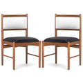 Wooden Dining Chair Set of 2 with Rubber Wood Frame and Faux Sherpa Backrest-Walnut