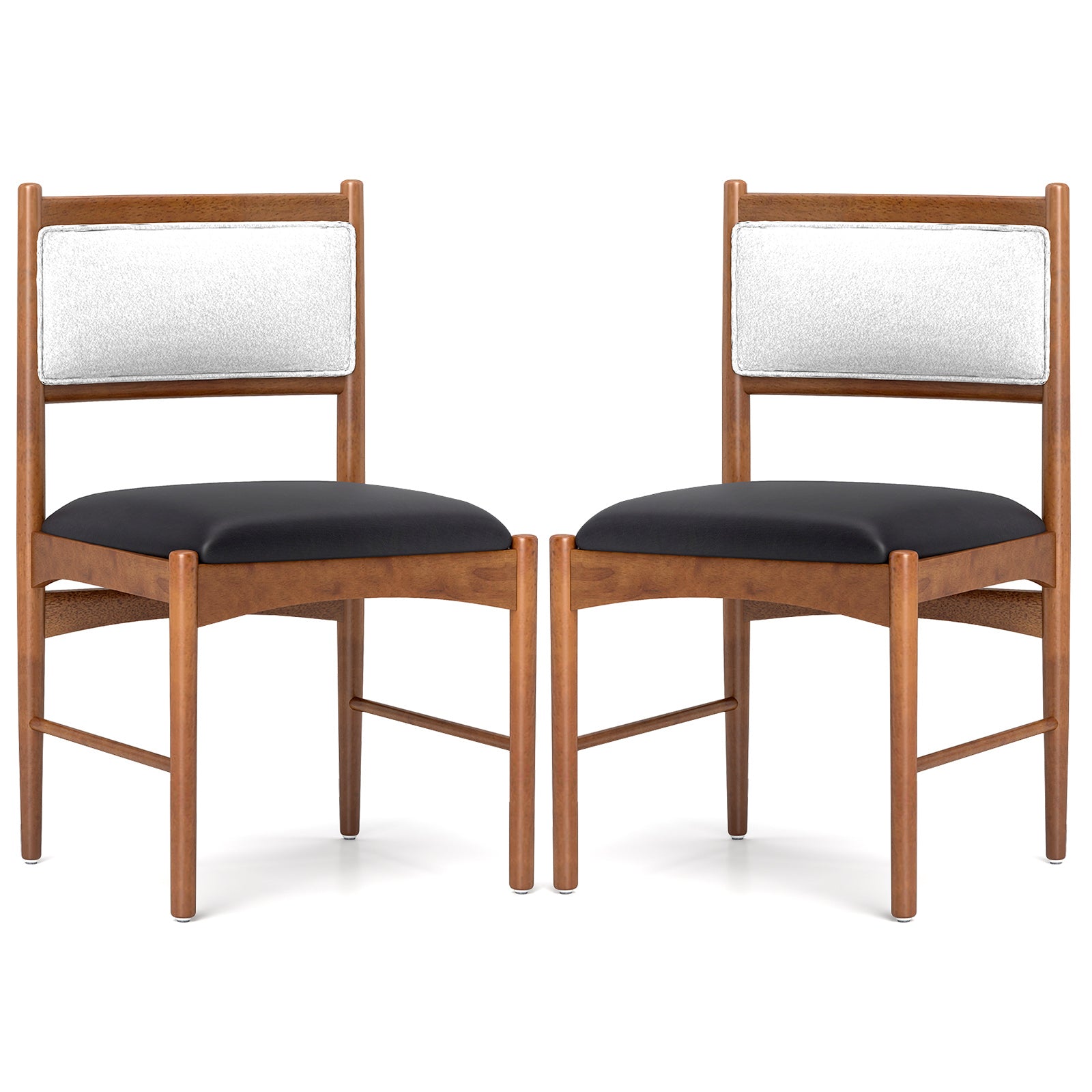 Wooden Dining Chair Set of 2 with Rubber Wood Frame and Faux Sherpa Backrest-Walnut