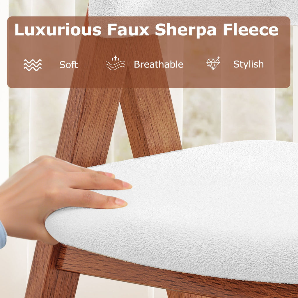 Wooden Dining Chair Set of 4 Mid-Century Modern Sherpa Upholstered Kitchen Dining Room Chairs