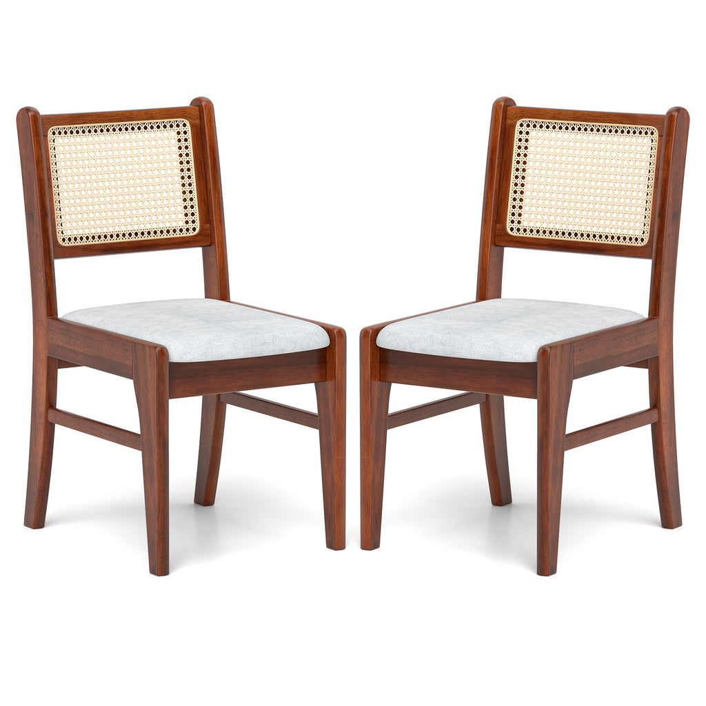 Wooden Kitchen Chairs with Cane Back Rubber Wood Frame and Padded Seat-Coffee