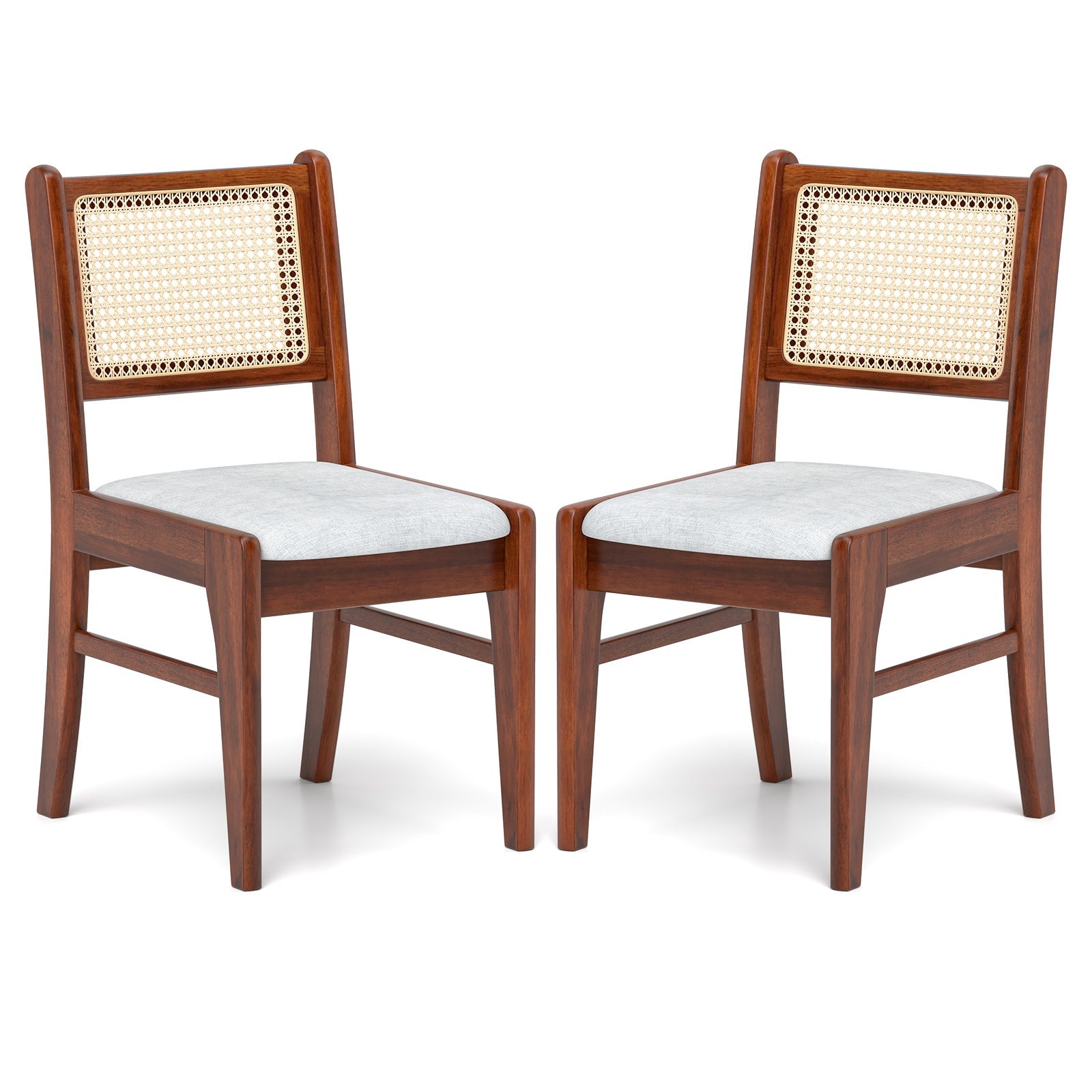 Wooden Kitchen Chairs with Cane Back Rubber Wood Frame and Padded Seat-Coffee