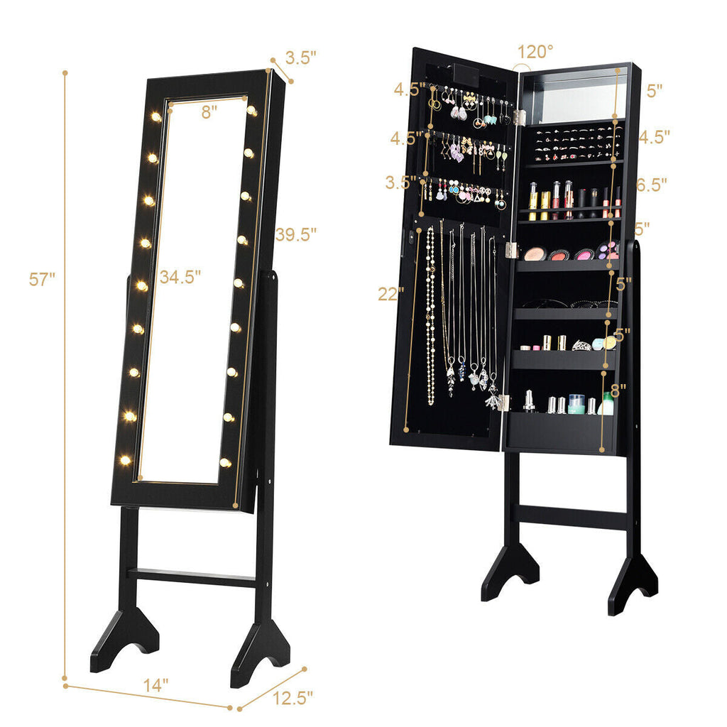 Mirrored Jewelry Cabinet Armoire Organizer w/ LED lights