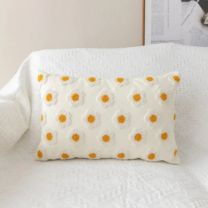 Yellow and cream daisy floral embroidery pillow cover living room